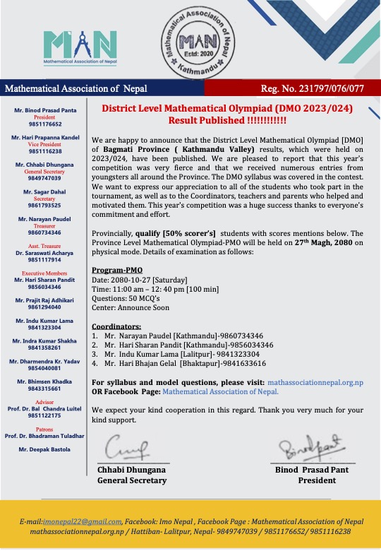 Result Published for KTM valley, Bagmati Province