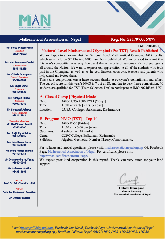 Result Published for NMO(PreTST)!!!!!!!!